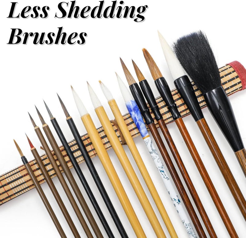 Eorbow 16 Pieces Chinese Calligraphy Brush Set, Sumi Brushes with Roll-up Bamboo Holder, Sturdy Japanese Watercolor Painting Writing Brushes, Kanji Art Drawing Brushes for Beginners - Image 3